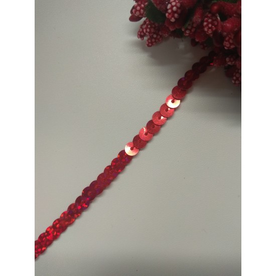 Пайетки 6 мм на нитке (голографические) цв. красный, цена за 10 м